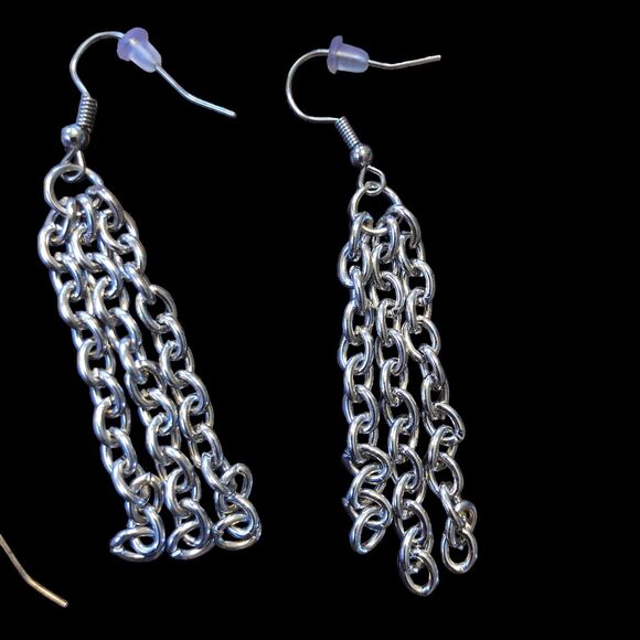 Set of 3 Boho, chain Link, Primitive Style, Dangle Earrings - Picture 2 of 12